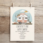 Convites Vintage Boho One Happy Camper primeiro aniversario<br><div class="desc">Ilustração de uma camisa rosa pincelada,  pincel,  inspirada nos anos 70,  decorada com bruxelas,  flores,  cacto,  macrame,  cacto,  pampas e plantas cercadas.</div>