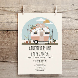 Convites Vintage Boho One Happy Camper primeiro aniversario