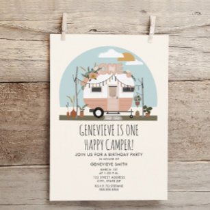 Convites Vintage Boho One Happy Camper primeiro aniversario