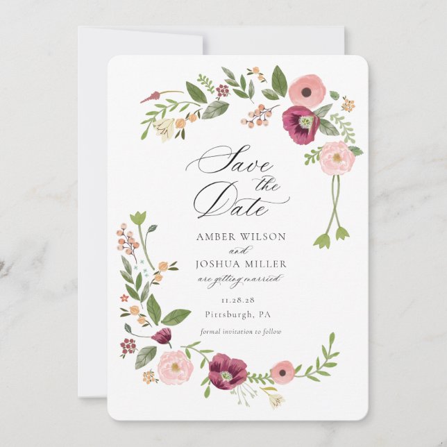 Convites Vintage Boho Pink Floral Casamento (Frente)