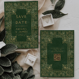 Convites Vintage Book Green Gold Wedding Save the Date