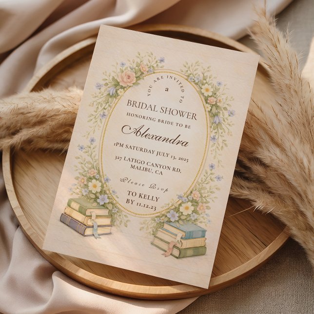 Convites Vintage Bookstack Garden Bridal Shower (Criador carregado)