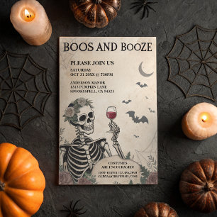 Convites Vintage Boos e Booze Adultos Festa de Halloween