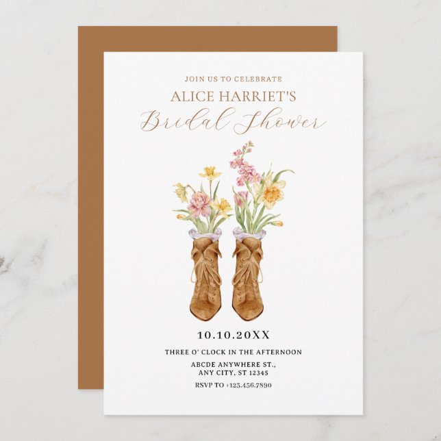 Convites Vintage bota chá de panela de buquê (Frente/Verso)