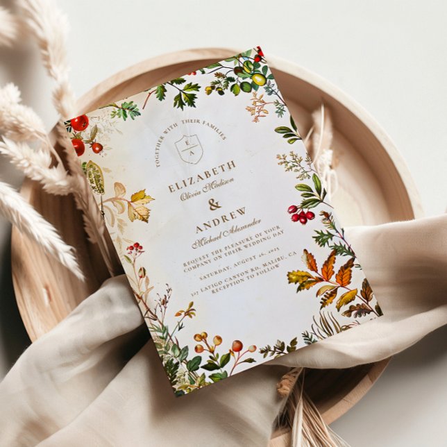 Convites Vintage Botanical Autumn Wedding (Criador carregado)