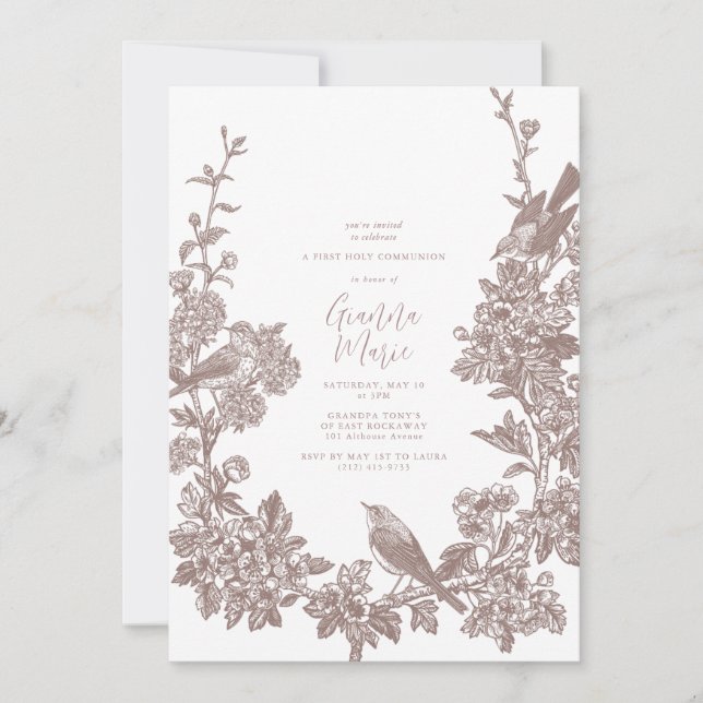 Convites Vintage Botanical First Communitation (Frente)