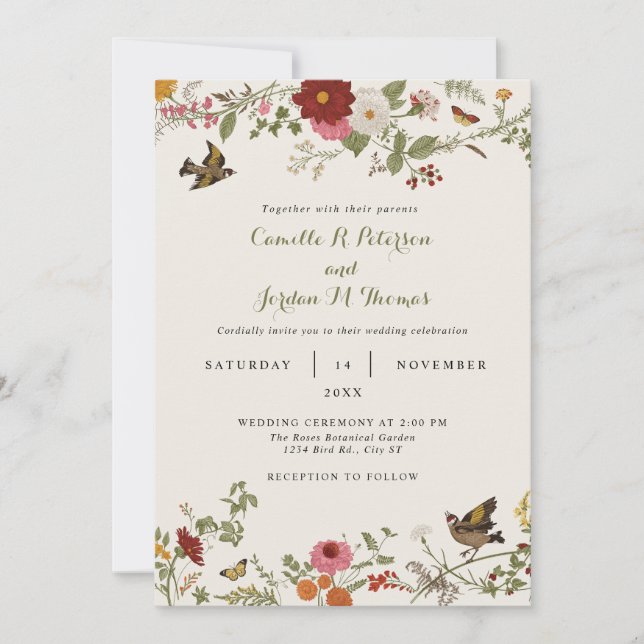 Convites Vintage Botanical Floral Wedding (Frente)