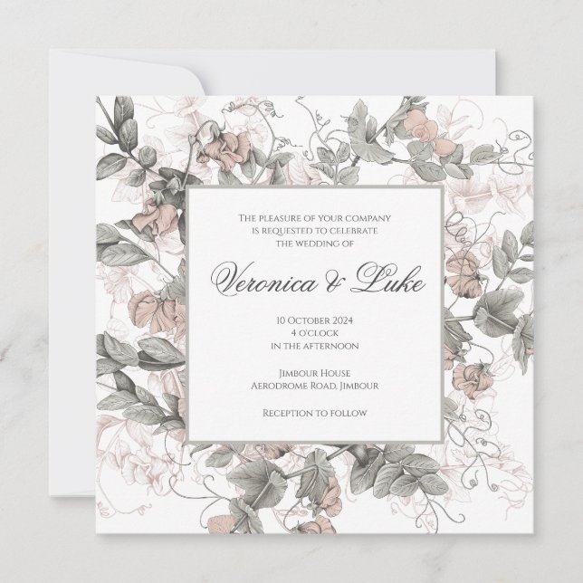 Convites Vintage Botanical Floral Wedding (Frente)