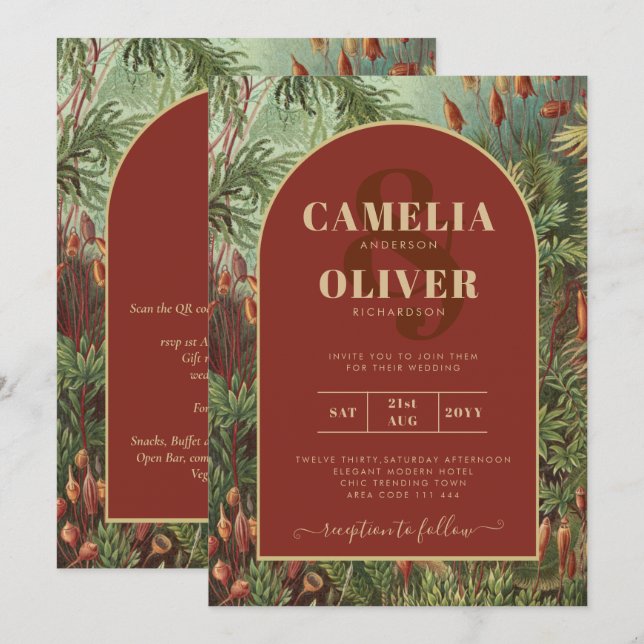 Convites Vintage Botanical Terracotta Florals Arch WEDDING (Frente/Verso)