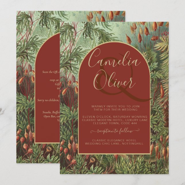 Convites Vintage Botanical Terracotta Florals Arch WEDDING (Frente/Verso)