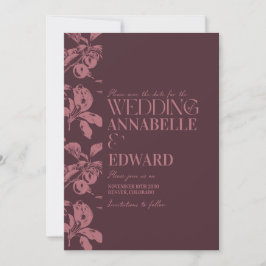 Convites Vintage Botanical Wedding Plum Burgundy