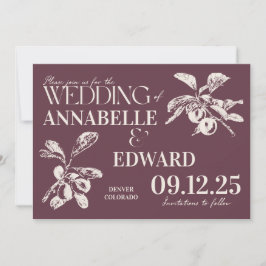 Convites Vintage Botanical Wedding Plum Burgundy