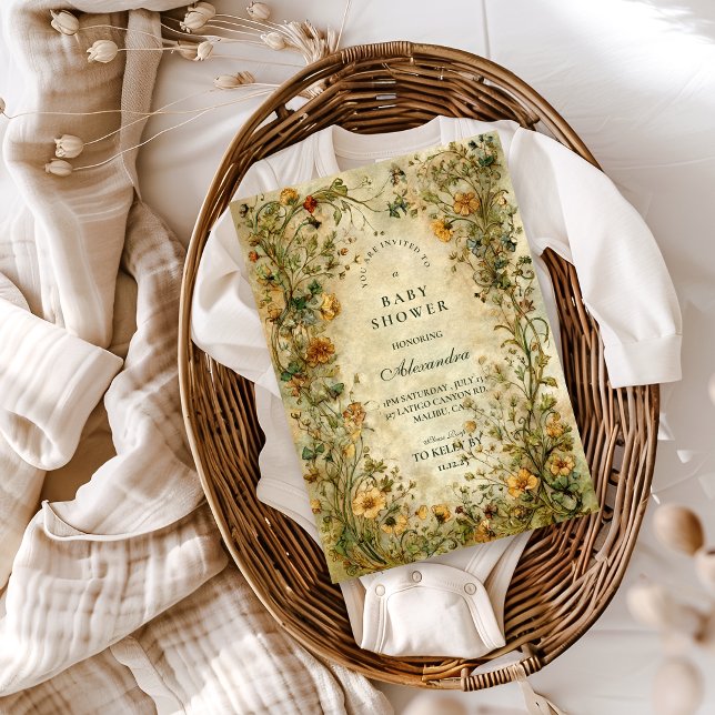 Convites Vintage Botanical Wildflower Baby Shower (Criador carregado)