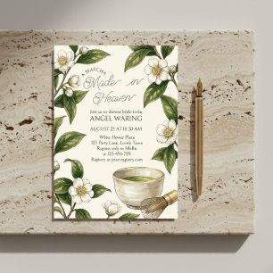Convites Vintage Botânico Matcha Feito no Céu Chuveiro