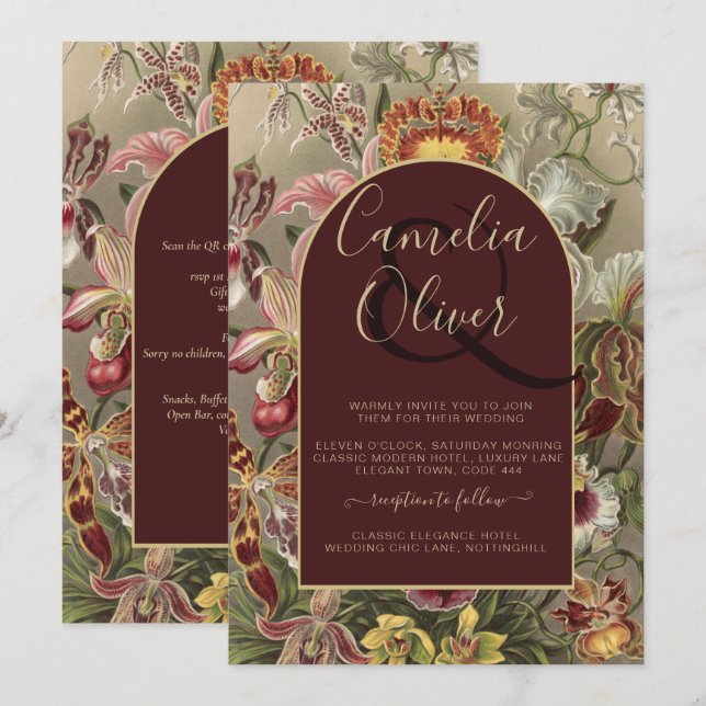 Convites Vintage Bourgundy Floral Weddin (Frente/Verso)