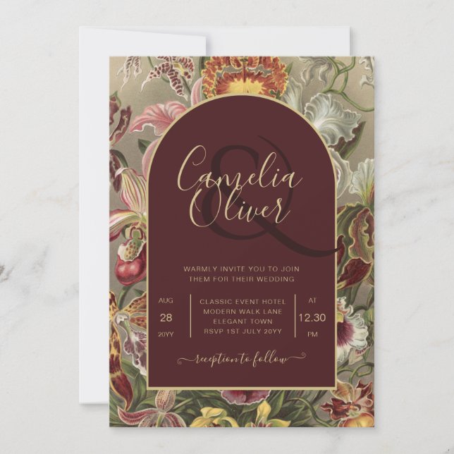 Convites Vintage Bourgundy Floral Weddin (Frente)
