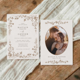 Convites Vintage Brown & Cream French Floral Wedding Photo