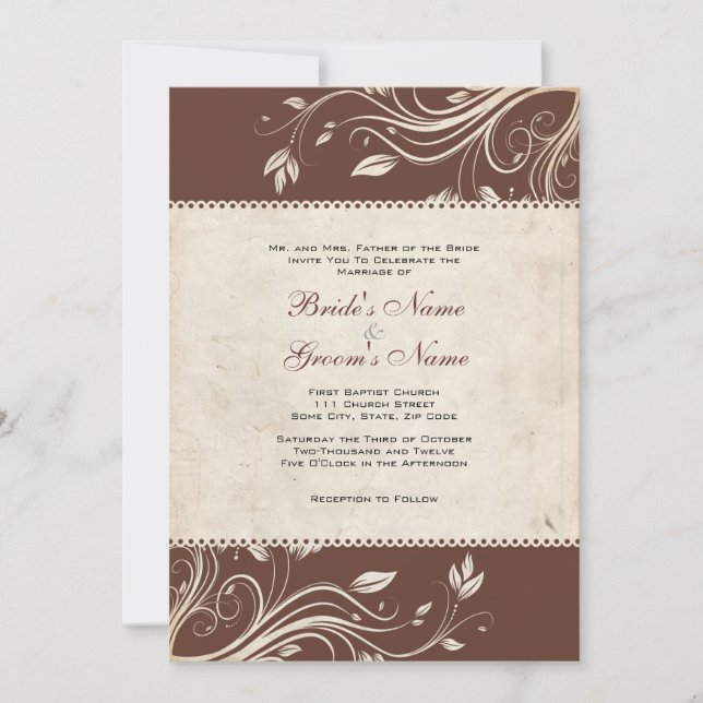 Convites Vintage Brown e White Floral Casamento (Frente)