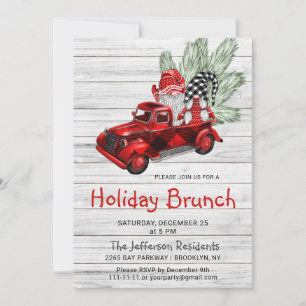 Convites Vintage Buffalo Red Truck & Gnomos Holiday Brunch