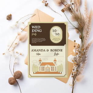 Convites Vintage Building Illustration Wedding Invitation