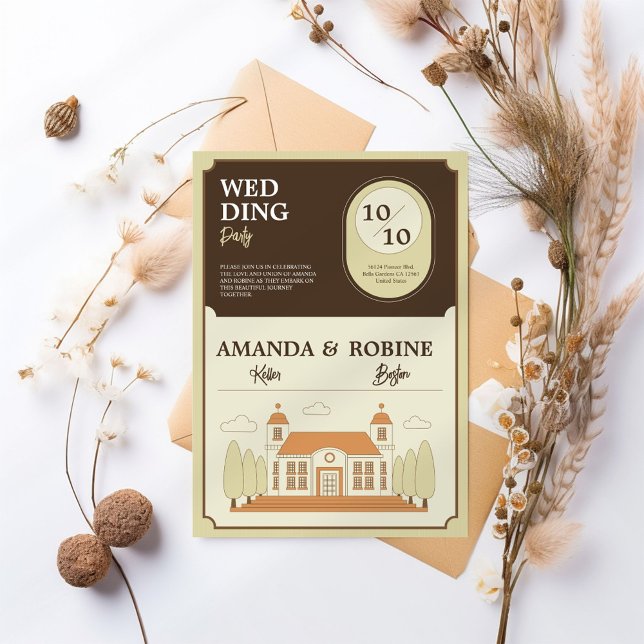 Convites Vintage Building Illustration Wedding Invitation (Criador carregado)