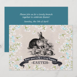 Convites Vintage Bunnies Custom Páscoa Brunch