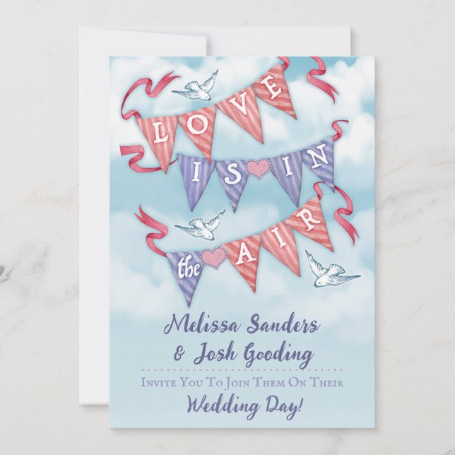 Convites Vintage Bunting Wedding Invitations  (Frente)