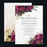 Convites Vintage Burgundy-Marsala e Dourado Bat Mitzvah<br><div class="desc">Vintage marsala (burgundy) e dourshabby-chic flores bat mitzvah convite com sotaques de ameixa e preto.</div>