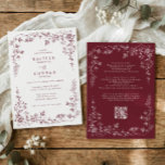 Convites Vintage Burgundy Red French Floral Wedding<br><div class="desc">Deep burgundy red florals arranged within an ornate chinoiserie floral frame give this vintage french wedding invitation a rich and romantic elegance. The detailed botanical artwork and delicate toile de jouy style accents create a romantic wedding design inspired by classic wedding stationery and Victorian floral illustrations. The bold burgundy red...</div>