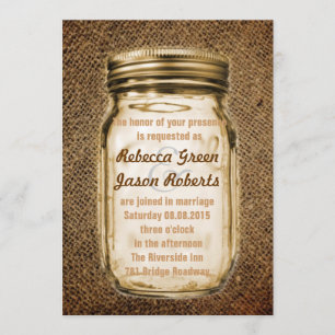Convites vintage burlap country rustic mason jar casamento