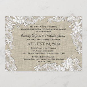 Convites Vintage Burlap e White Lace Weds
