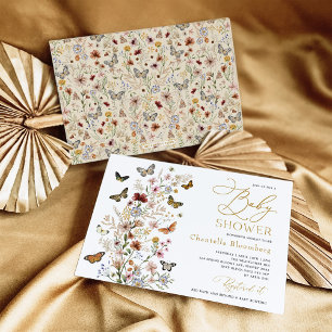 Convites Vintage Butterflies Boho Wildflower Chá de fraldas