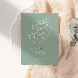 Convites Vintage Calliographic Sage Green - Salva a data