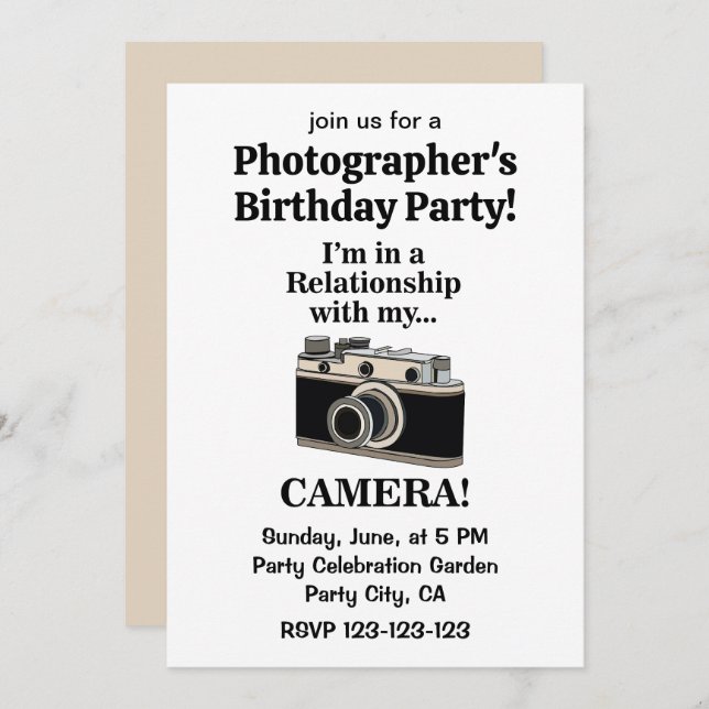 Convites Vintage Camera Funny Photographer Birthday Party (Frente/Verso)