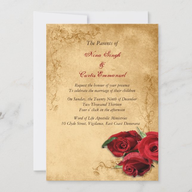 Convites Vintage Caramel Brown & Rosa Wedding (Frente)