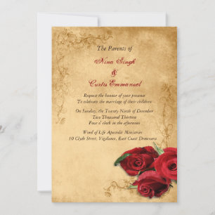 Convites Vintage Caramel Brown & Rosa Wedding