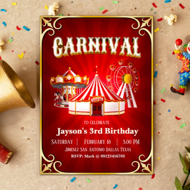 Convites Vintage Carnival Birthday (Vintage Carnival Birthday Invitation)