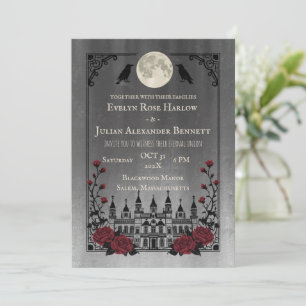 Convites Vintage Casamento de Halloween Gótico Morcegos Lua