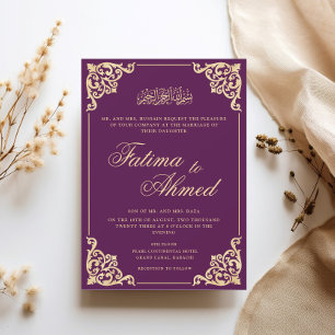 Convites Vintage Casamento Islâmico Roxo-Muçulmano