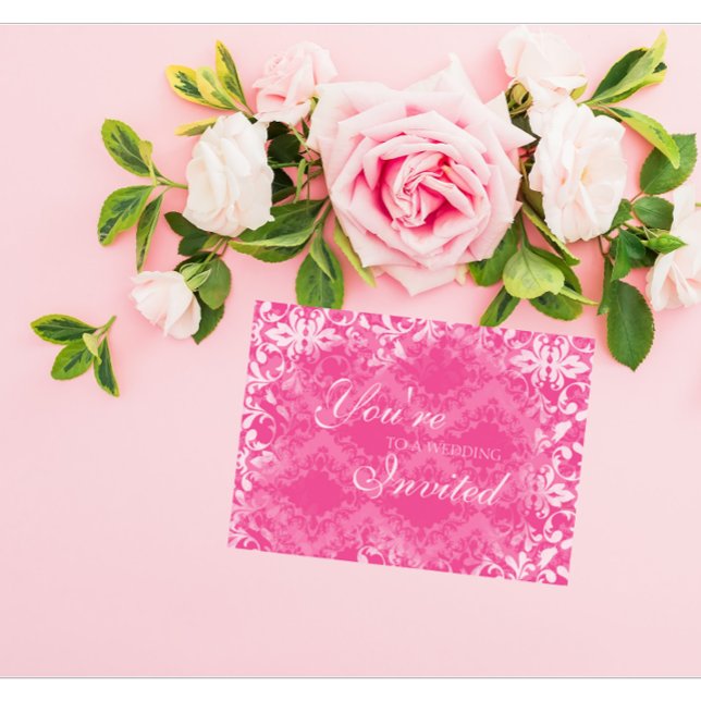Convites Vintage Casamentos tema damasco, Petal Rosa (Criador carregado)