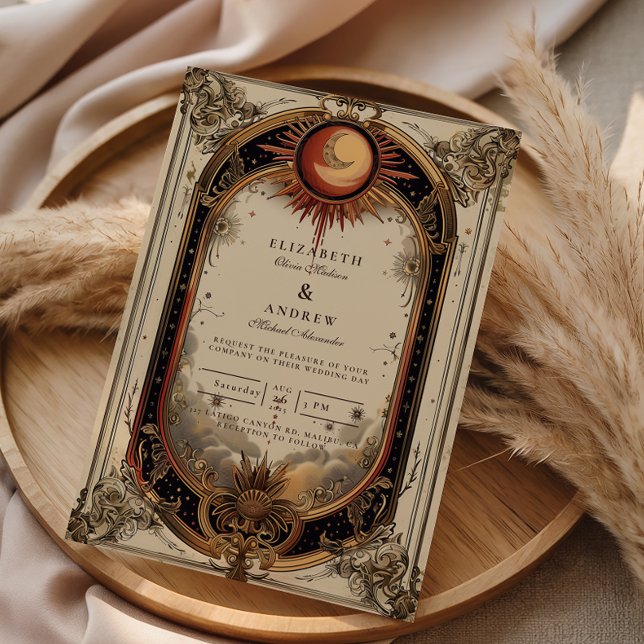 Convites Vintage Celestial Art Nouveau Wedding (Criador carregado)
