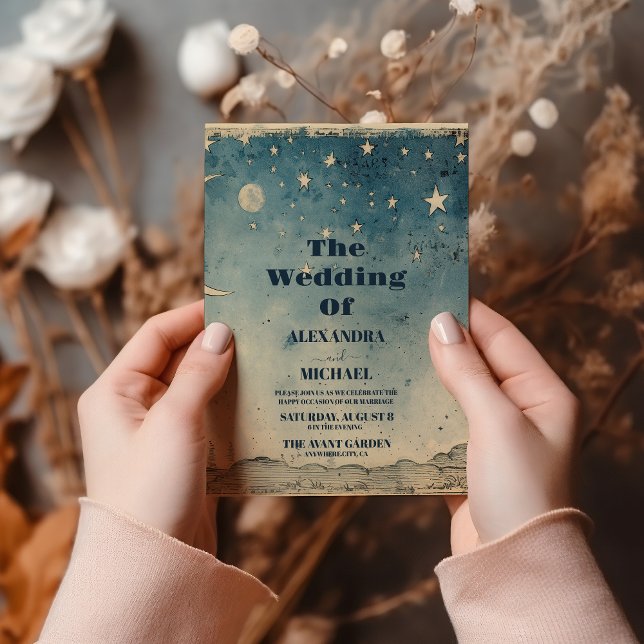 Convites Vintage Celestial Blue Crescent (Criador carregado)