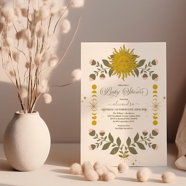 Convites Vintage Celestial Chá de fraldas Botânico (Criador carregado)