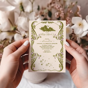 Convites Vintage Celestial Chá de fraldas Botânico