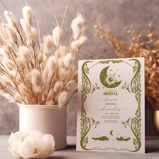 Convites Vintage Celestial Chá de panela Botânico (Criador carregado)