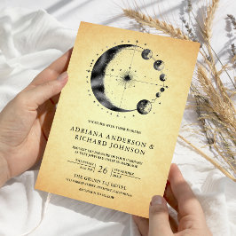 Convites Vintage Celestial Fases da Lua Crescente Casamento