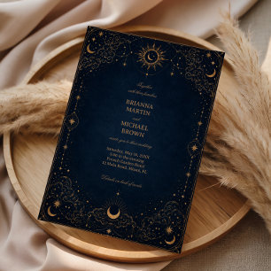 Convites Vintage Celestial Meia-Noite Floral Cósmico