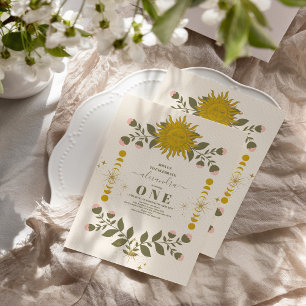 Convites Vintage Celestial primeiro aniversario Botânico