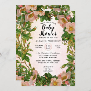 Convites Vintage Chá de fraldas Botânico Coral Moderno
