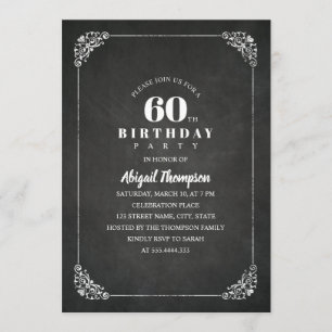 Convites Vintage Chalkboard Adult 60th Festa de aniversário